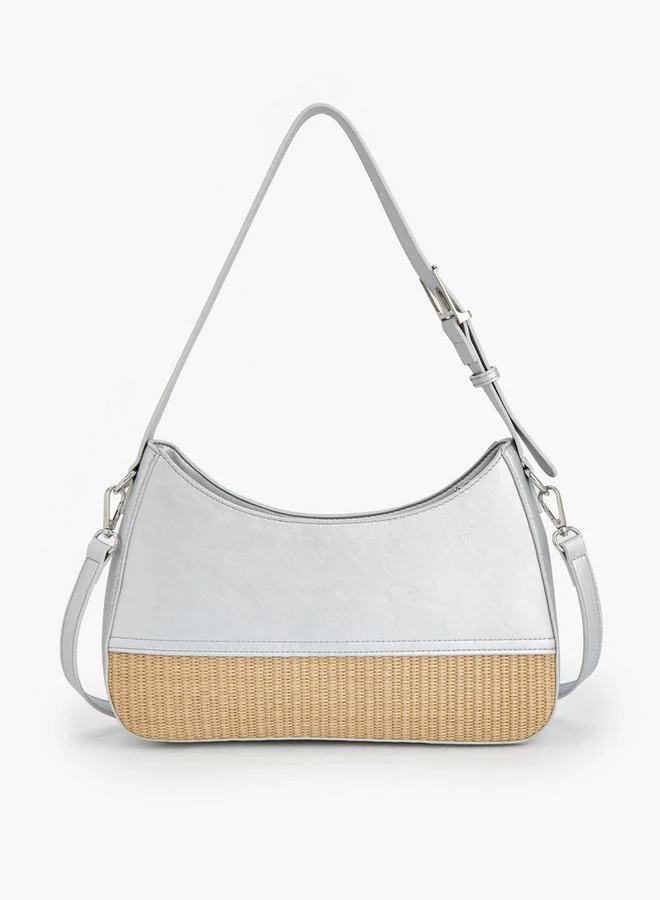 Peppermint SILVER Textured Shoulder Bag With Zip Closure for Women | Best Price UAE